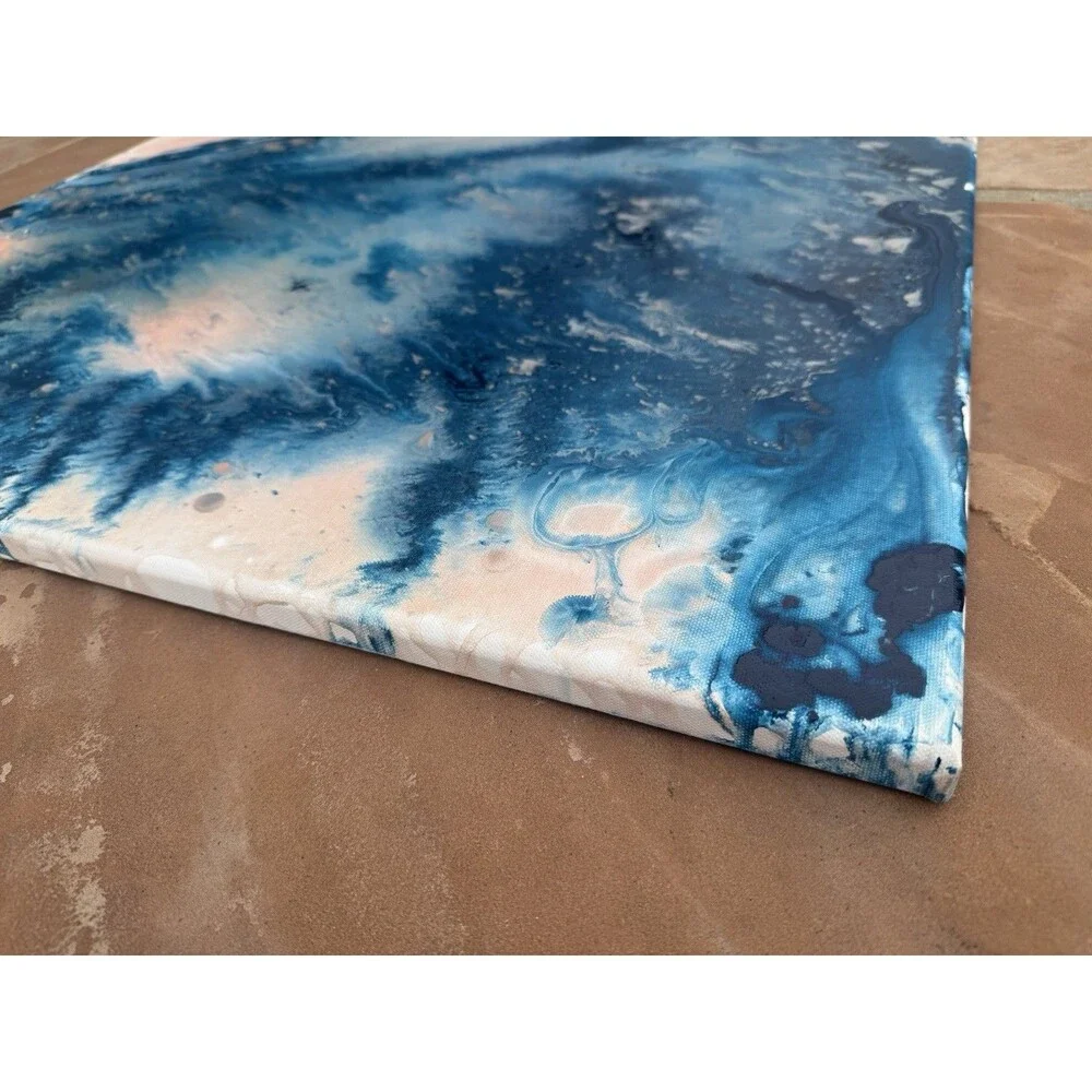 Original Abstract Painting Blue & Blush Pink Coastal Forest Wall Art – 24” x 30”